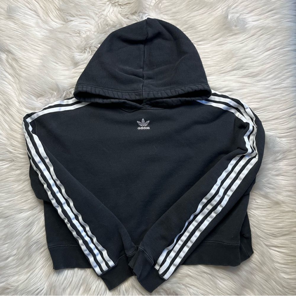 Adidas 3 Stripe Pullover Hoodie Black and White Size XS - Picture 2 of 4